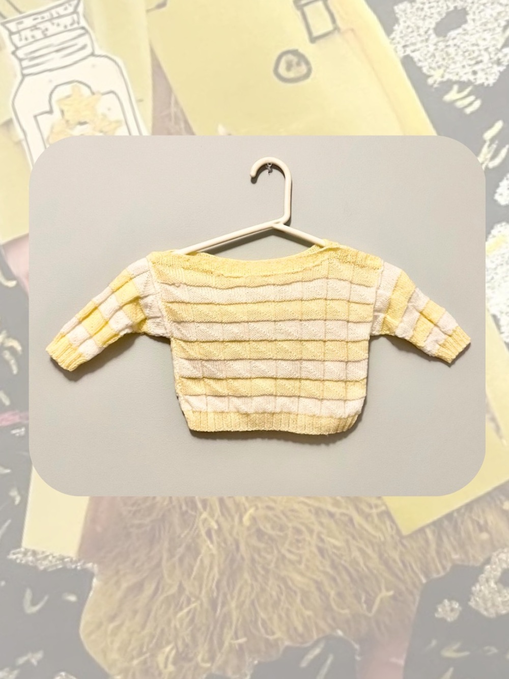 Hand Knit Baby Sweater in Yellow and White Stripes